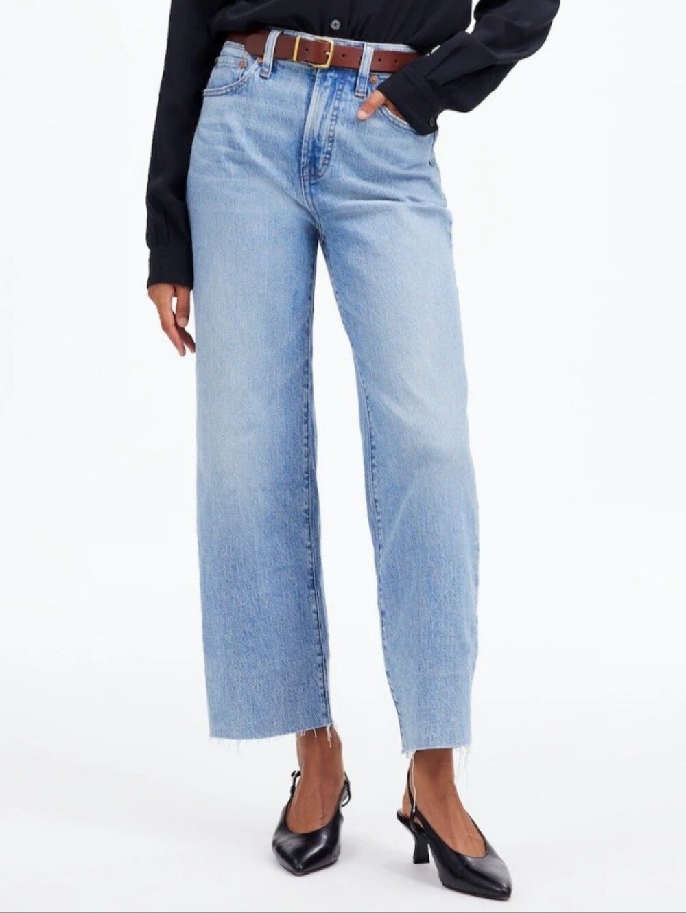 Madewell The Perfect Vintage Wide Leg High Waist Raw Hem Casual Chic Crop Jeans